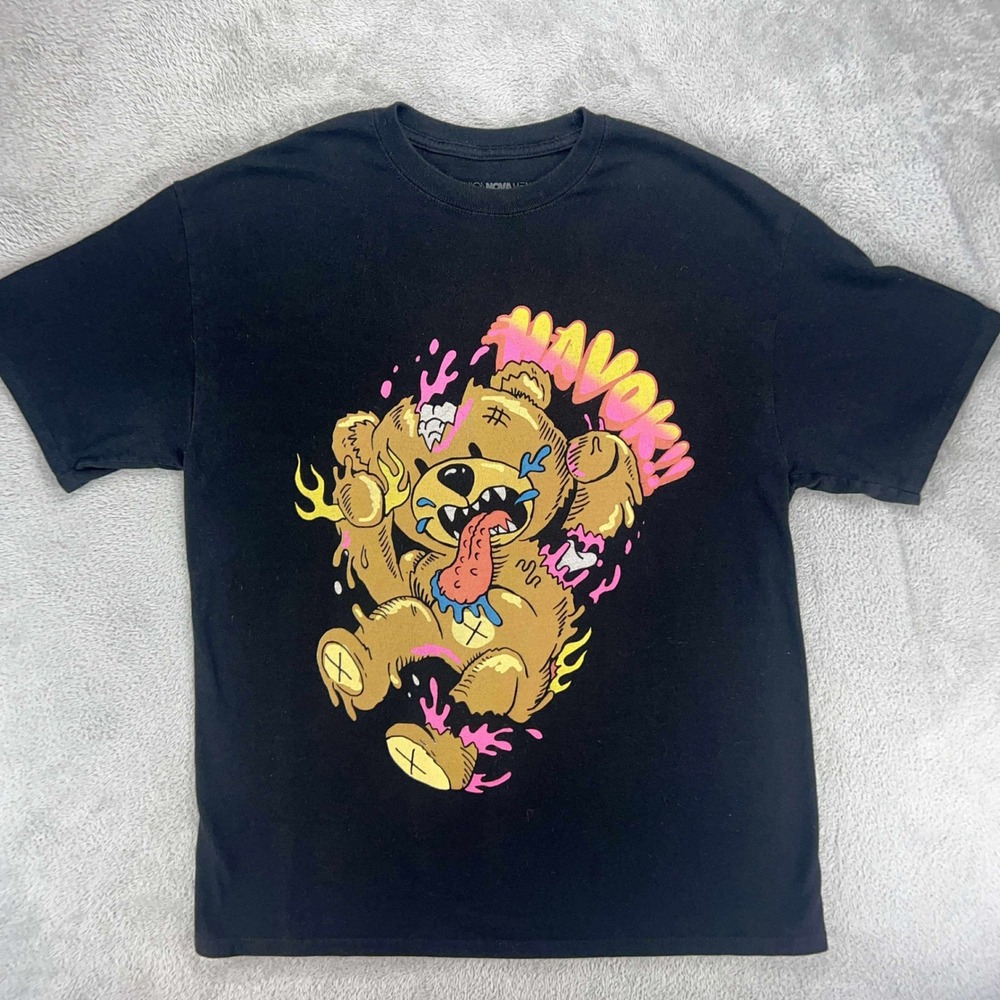 Fashion Nova Men's Graphic T Shirt Black Havok Teddy‎ Bear Print large EUC